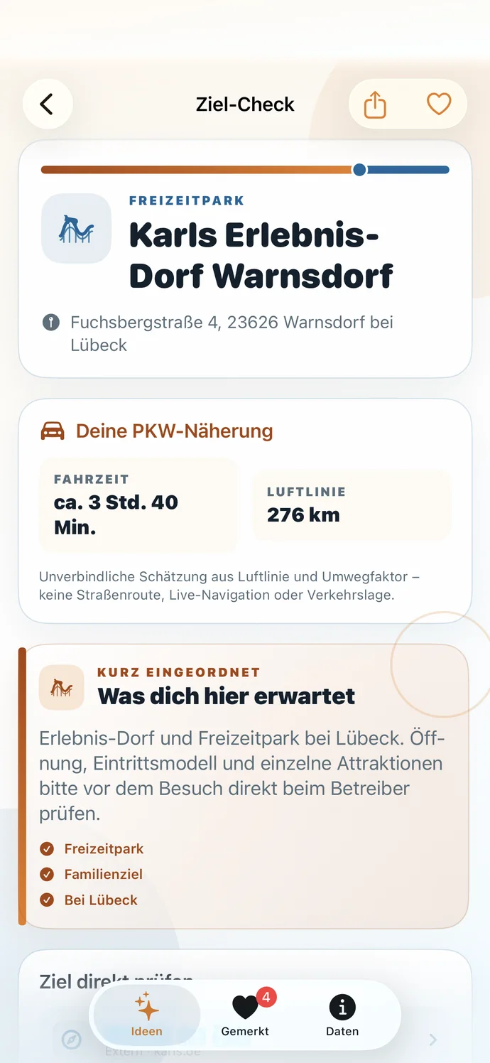 Ziel-Check für Karls Erlebnis-Dorf Warnsdorf mit Fahrzeit, Luftlinie und Beschreibung