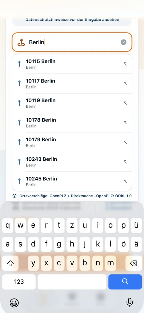 Antippbare Orts- und PLZ-Vorschläge in der Urlaubspunkt-App